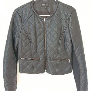 Zara TRF Collection Womens Small Quilted Faux Leather Jacket Black Size M